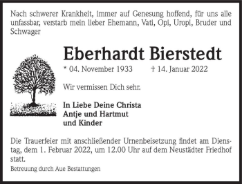 Traueranzeige von Eberhardt Bierstedt  von Magdeburger Volksstimme