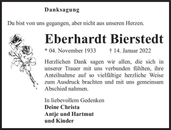 Traueranzeige von Eberhardt Bierstedt  von Magdeburger Volksstimme