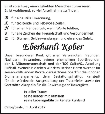 Traueranzeige von Eberhardt Kober  von Magdeburger Volksstimme
