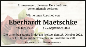 Traueranzeige von Eberhardt Maetschke  von Magdeburger Volksstimme