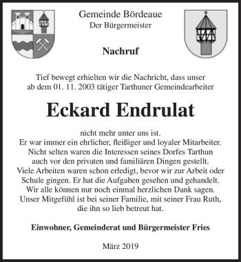 Traueranzeige von Eckard Endrulat  von Magdeburger Volksstimme