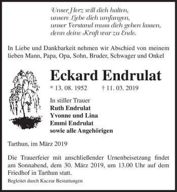 Traueranzeige von Eckard Endrulat  von Magdeburger Volksstimme