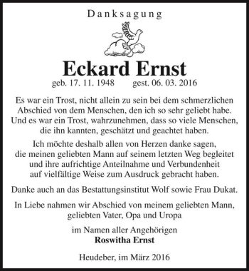Traueranzeige von Eckard Ernst  von Magdeburger Volksstimme