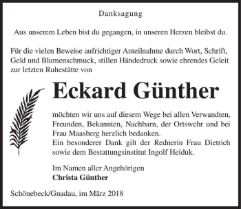 Traueranzeige von Eckard Günther  von Magdeburger Volksstimme
