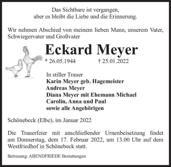 Traueranzeige von Eckard Meyer  von Magdeburger Volksstimme