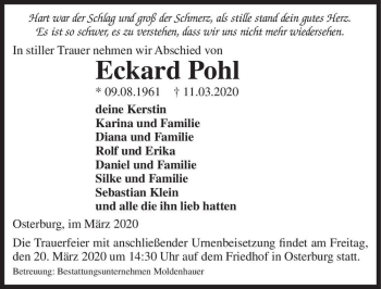 Traueranzeige von Eckard Pohl  von Magdeburger Volksstimme