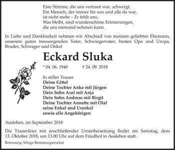 Traueranzeige von Eckard Sluka  von Magdeburger Volksstimme
