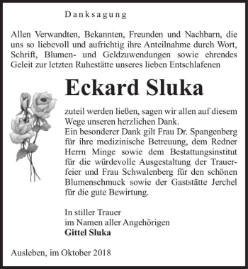 Traueranzeige von Eckard Sluka  von Magdeburger Volksstimme