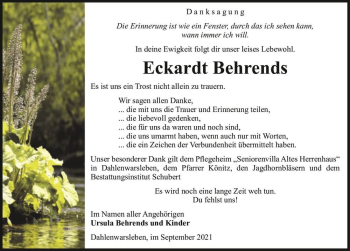 Traueranzeige von Eckardt Behrends  von Magdeburger Volksstimme