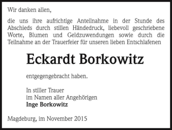 Traueranzeige von Eckardt Borkowitz  von Magdeburger Volksstimme
