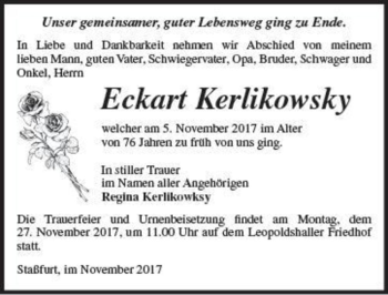 Traueranzeige von Eckart Kerlikowsky  von Magdeburger Volksstimme