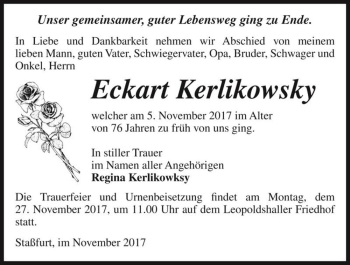Traueranzeige von Eckart Kerlikowsky  von Magdeburger Volksstimme