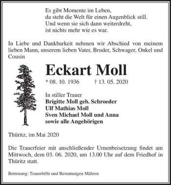 Traueranzeige von Eckart Moll  von Magdeburger Volksstimme