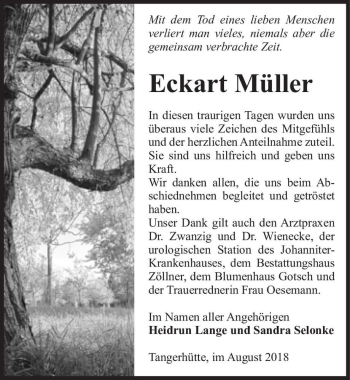 Traueranzeige von Eckart Müller  von Magdeburger Volksstimme