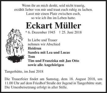 Traueranzeige von Eckart Müller  von Magdeburger Volksstimme