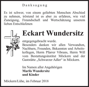 Traueranzeige von Eckart Wundersitz  von Magdeburger Volksstimme