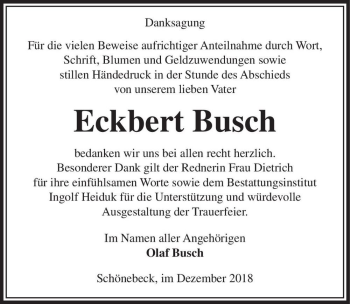 Traueranzeige von Eckbart Busch  von Magdeburger Volksstimme