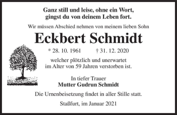 Traueranzeige von Eckbert Schmidt  von Magdeburger Volksstimme