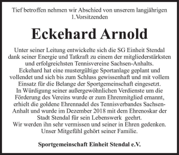 Traueranzeige von Eckehard Arnold  von Magdeburger Volksstimme