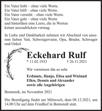 Traueranzeige von Eckehard Rulf  von Magdeburger Volksstimme