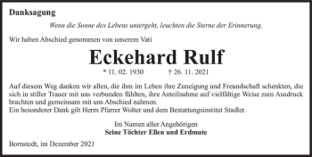 Traueranzeige von Eckehard Rulf  von Magdeburger Volksstimme