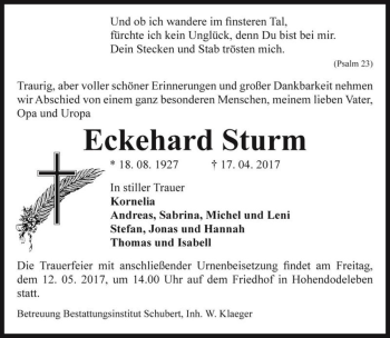 Traueranzeige von Eckehard Sturm  von Magdeburger Volksstimme
