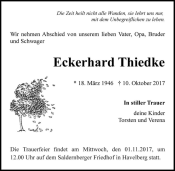 Traueranzeige von Eckerhard Thiedke  von Magdeburger Volksstimme