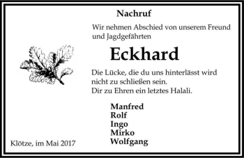 Traueranzeige von Eckhard  von Magdeburger Volksstimme