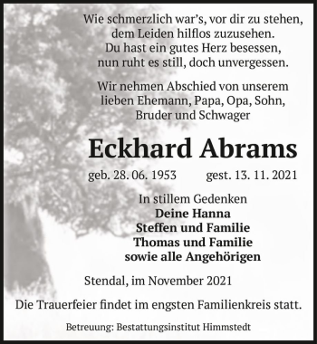 Traueranzeige von Eckhard Abrams  von Magdeburger Volksstimme