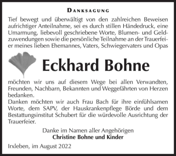 Traueranzeige von Eckhard Bohne  von Magdeburger Volksstimme