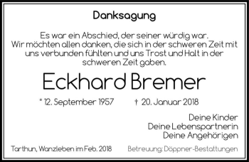 Traueranzeige von Eckhard Bremer  von Magdeburger Volksstimme