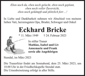 Traueranzeige von Eckhard Bricke  von Magdeburger Volksstimme