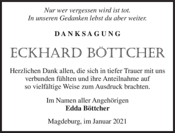 Traueranzeige von Eckhard Böttcher  von Magdeburger Volksstimme
