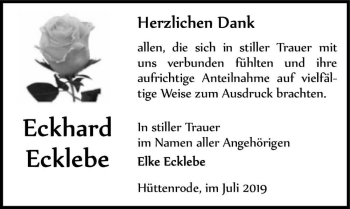 Traueranzeige von Eckhard Ecklebe  von Magdeburger Volksstimme