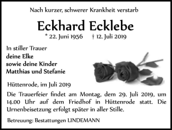 Traueranzeige von Eckhard Ecklebe  von Magdeburger Volksstimme
