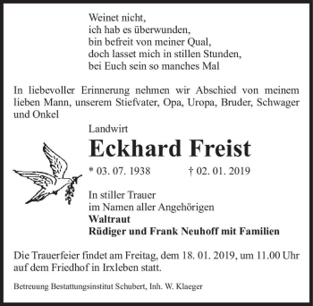 Traueranzeige von Eckhard Freist  von Magdeburger Volksstimme