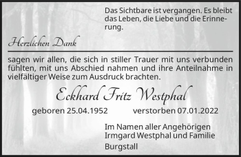 Traueranzeige von Eckhard Fritz Westphal  von Magdeburger Volksstimme