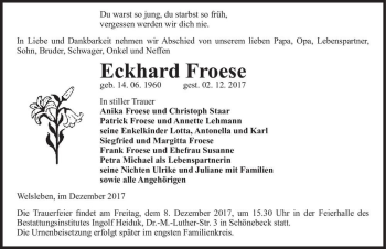 Traueranzeige von Eckhard Froese  von Magdeburger Volksstimme