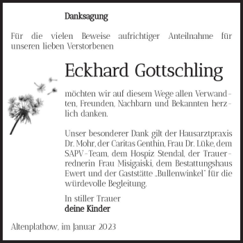 Traueranzeige von Eckhard Gottschling  von Magdeburger Volksstimme