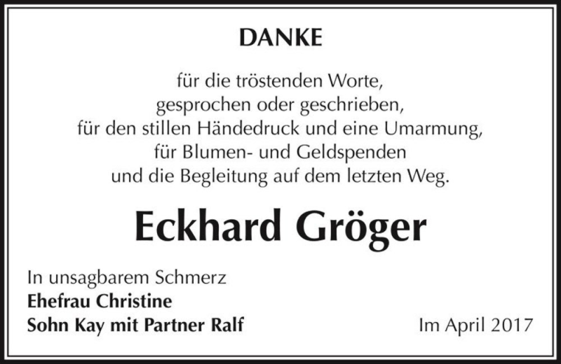  Traueranzeige für Eckhard Gröger  vom 15.04.2017 aus Magdeburger Volksstimme
