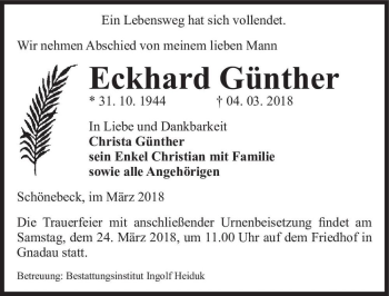 Traueranzeige von Eckhard Günther  von Magdeburger Volksstimme