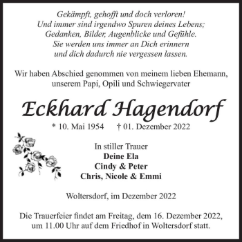 Traueranzeige von Eckhard Hagendorf  von Magdeburger Volksstimme