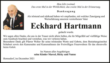Traueranzeige von Eckhard Hartmann  von Magdeburger Volksstimme