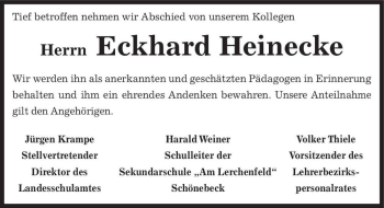 Traueranzeige von Eckhard Heinecke  von Magdeburger Volksstimme