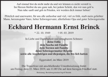 Traueranzeige von Eckhard Hermann Ernst Brinck  von Magdeburger Volksstimme