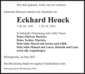 Traueranzeige von Eckhard Heuck  von Magdeburger Volksstimme