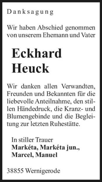 Traueranzeige von Eckhard Heuck  von Magdeburger Volksstimme