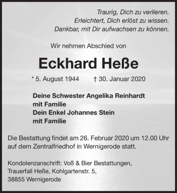 Traueranzeige von Eckhard Heße  von Magdeburger Volksstimme