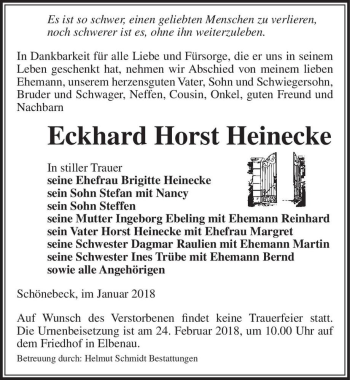 Traueranzeige von Eckhard Horst Heinecke  von Magdeburger Volksstimme