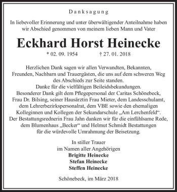 Traueranzeige von Eckhard Horst Heinecke  von Magdeburger Volksstimme